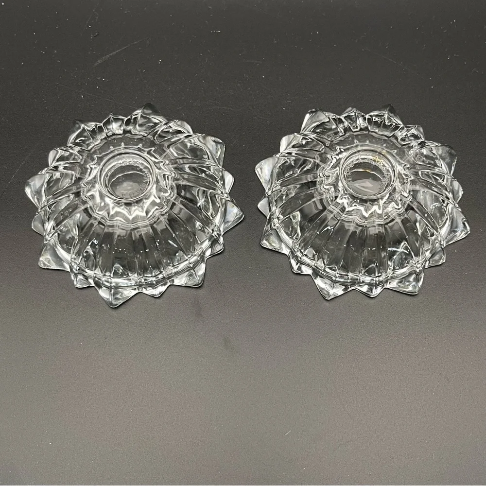 Libbey Canada Crystal Starburst Taper Candle Holders‎ X 2 Vintage Clear Glass